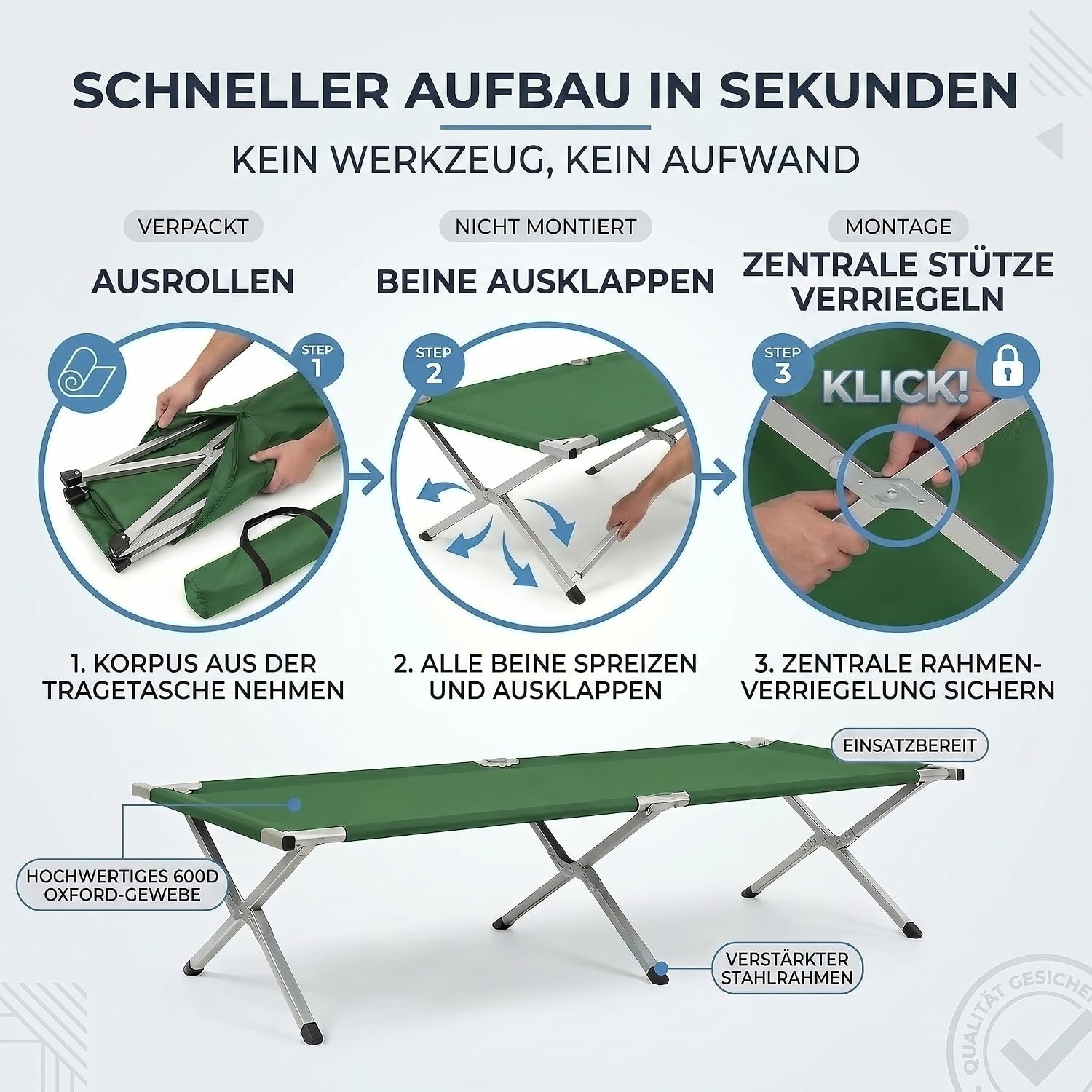 Faltbares Army Feldbett aus Aluminium - Stabiles Campingbett