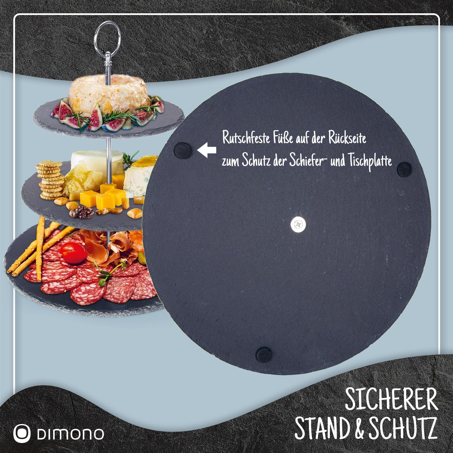 Etagere 3-stöckig aus Naturschiefer - Servierständer für Snacks