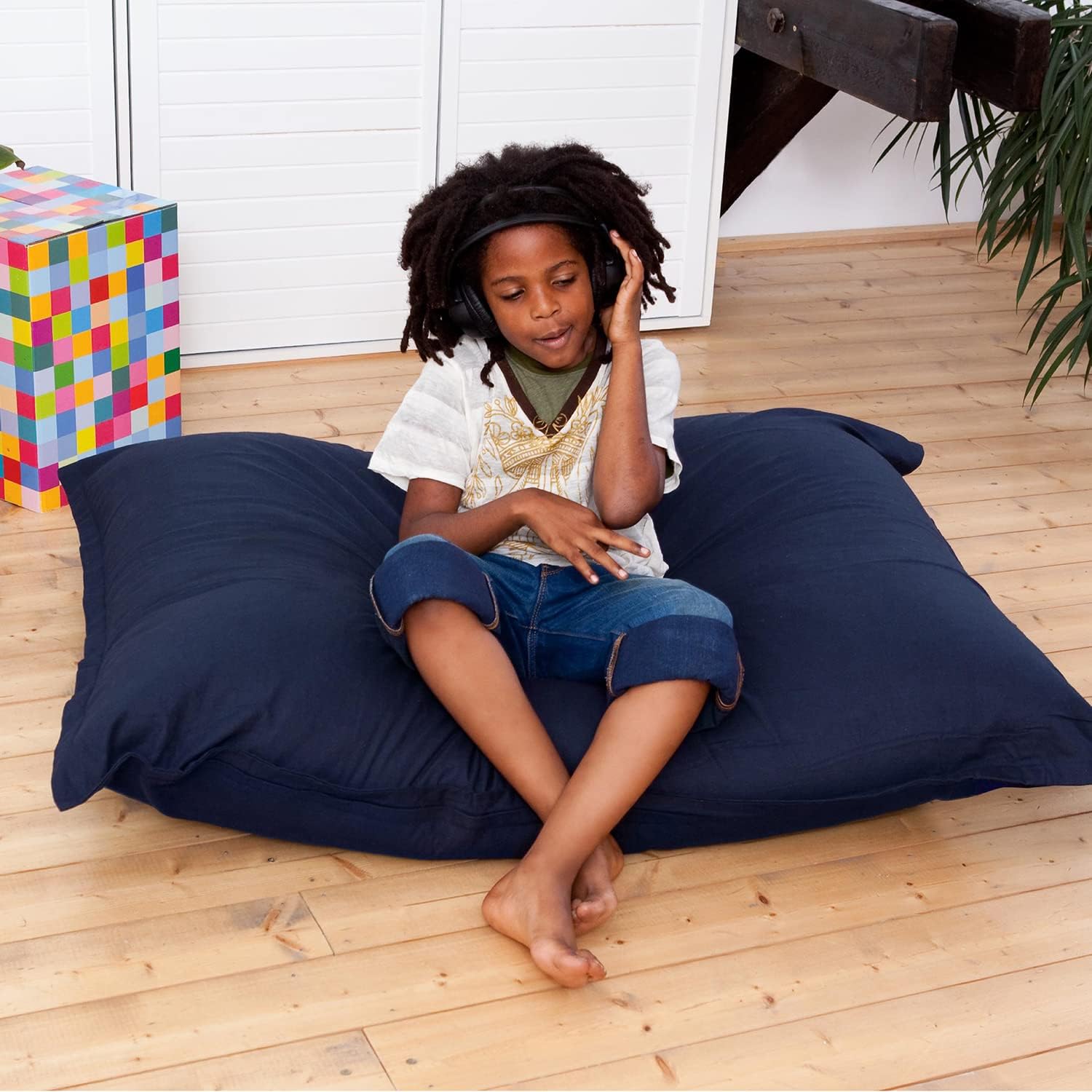 Smoothy Sitzsack für Kinder - XXL Sitzkissen Blau 140x110cm