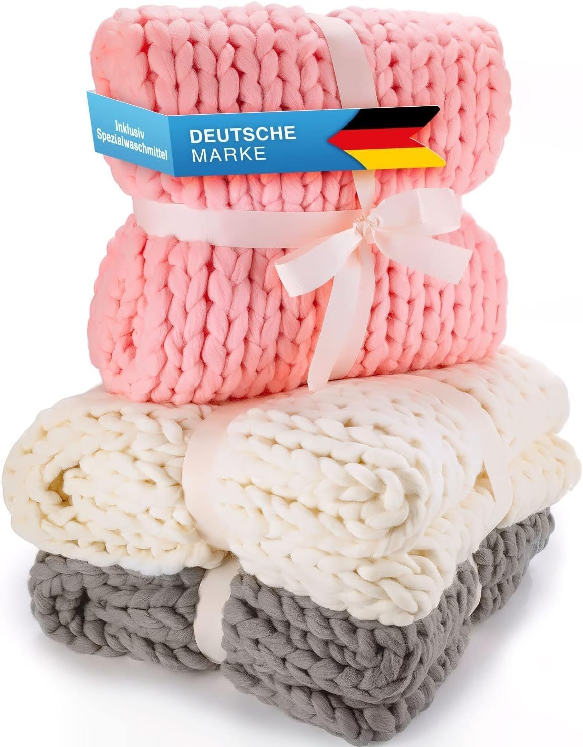 Strickdecke Pink - Grob gestrickte Kuscheldecke 180x120 cm