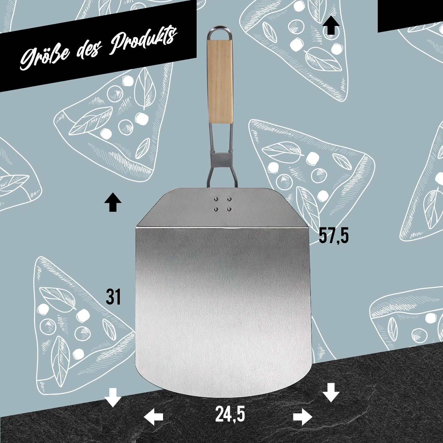 Klappbare Pizzaschaufel mit Holzgriff & Aluminium-Schaufel