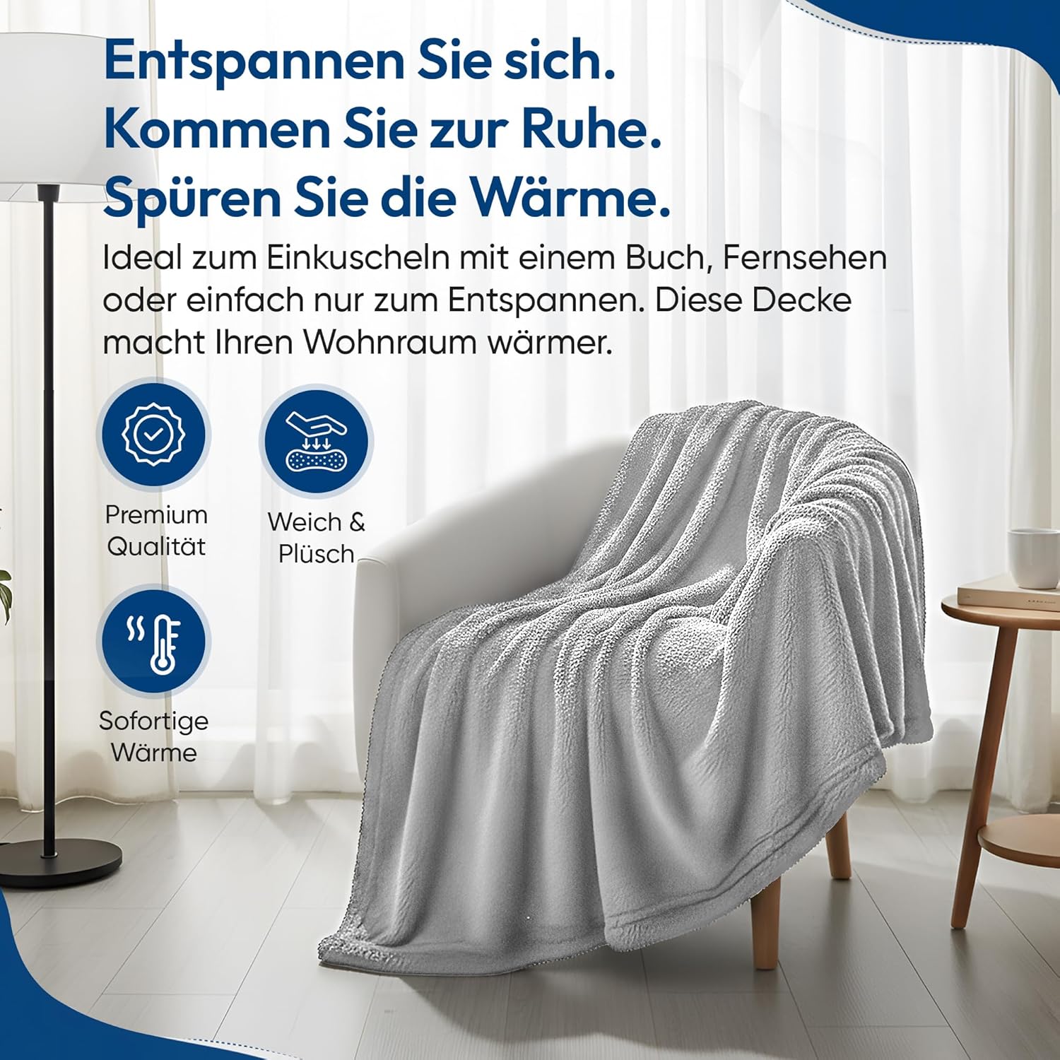 Feluna XXL Kuscheldecke 220x200 cm – Kuschelweiche Wohndecke Grau
