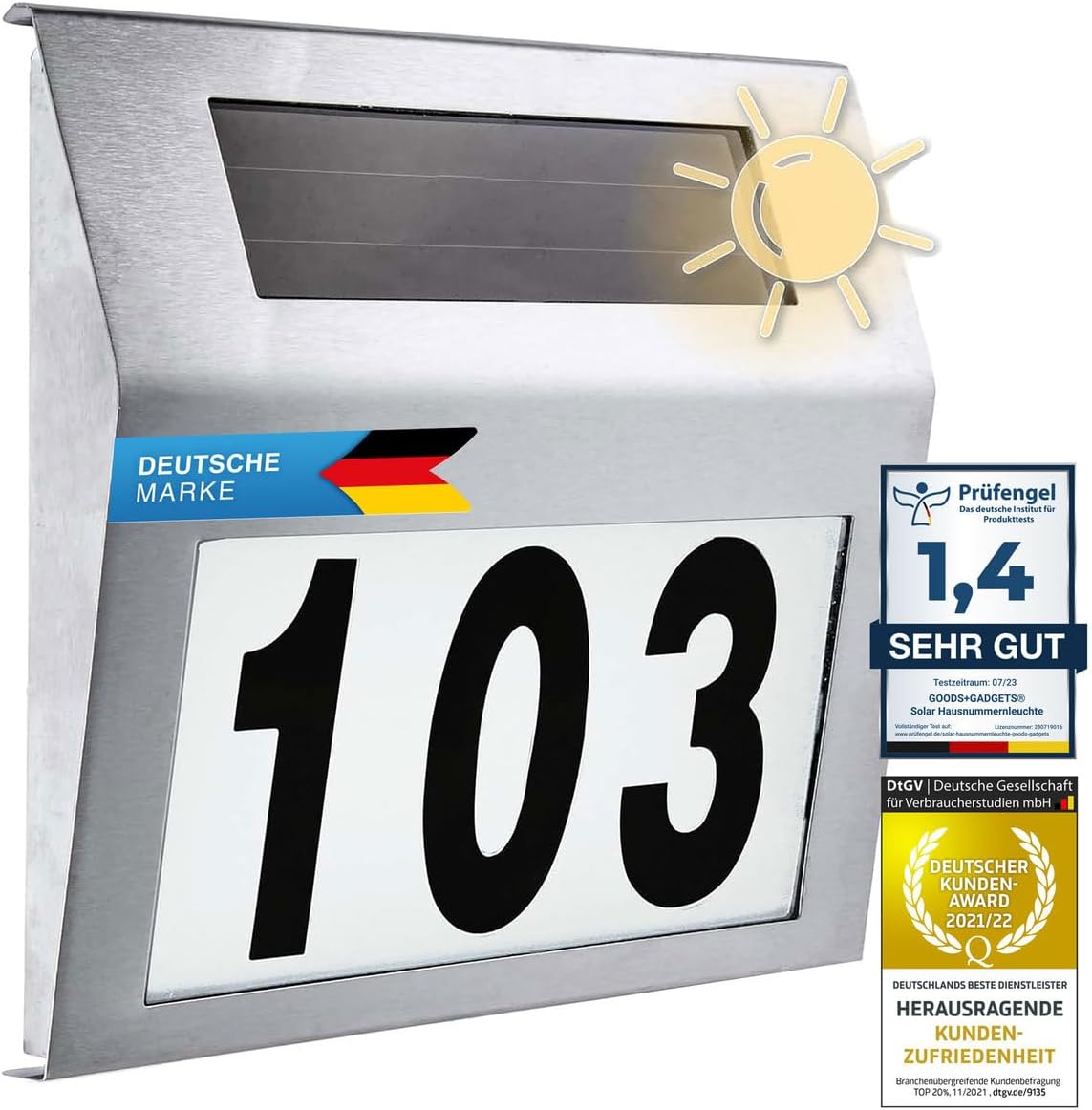 Solar Hausnummer LED Edelstahl mit Dämmerungssensor & IP44 Schutz