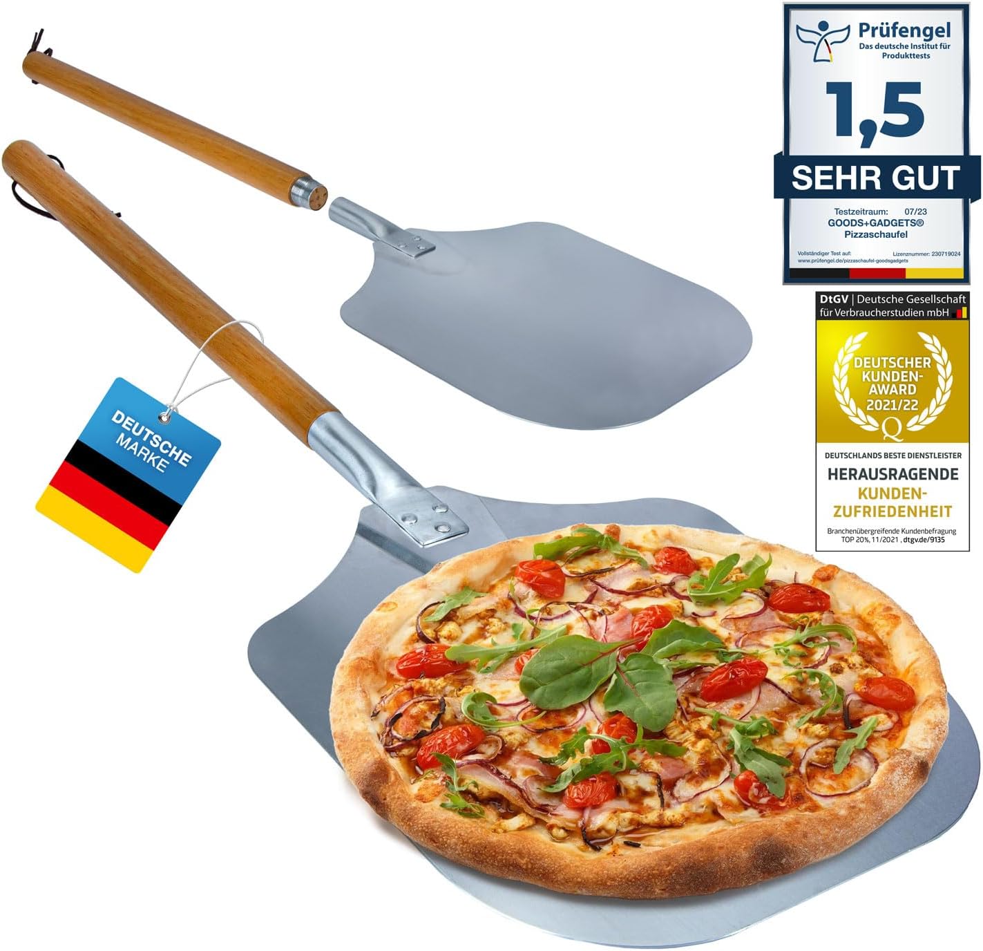 Klappbare Pizzaschaufel mit Holzgriff & Aluminium-Schaufel