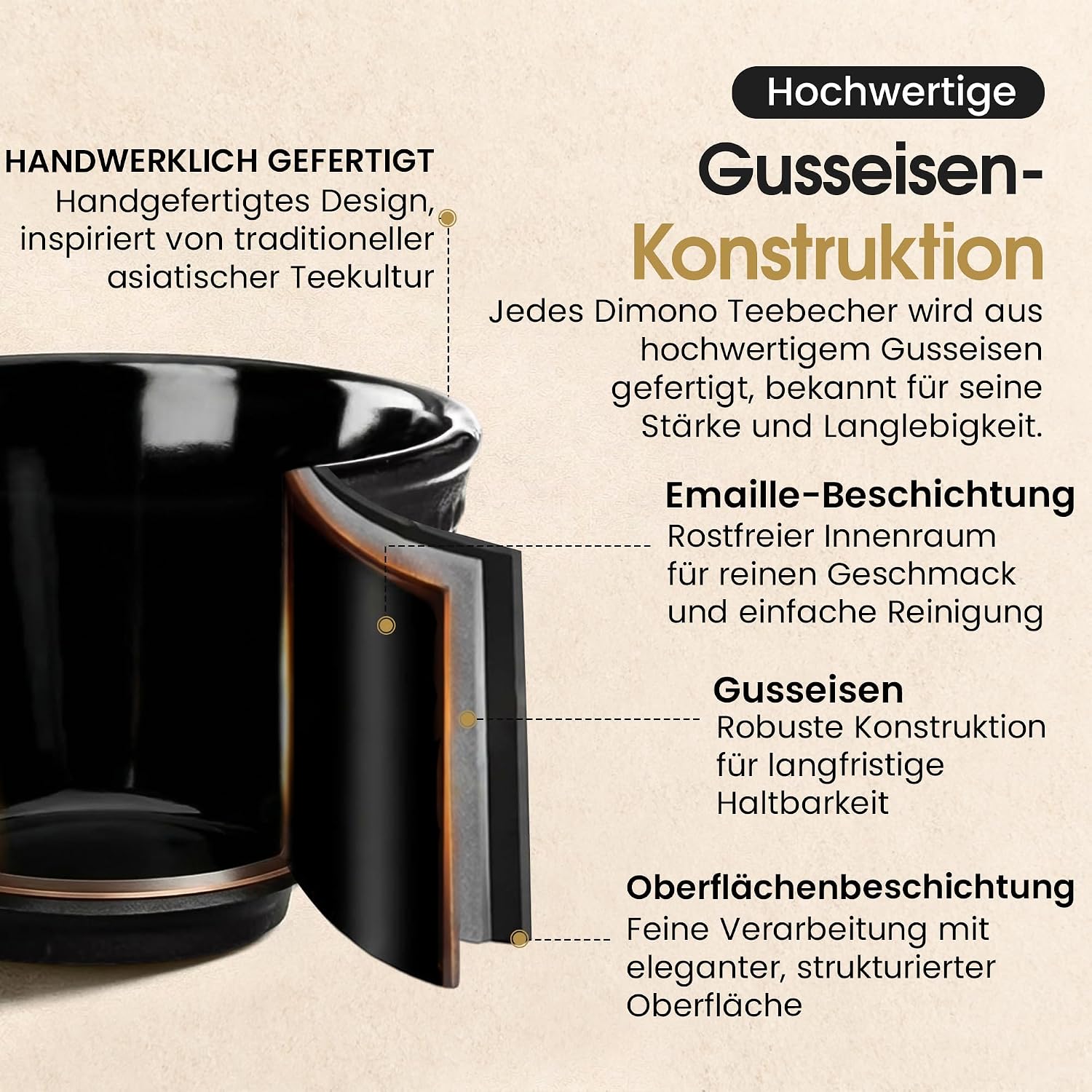 Traditionelle Gusseisen-Teebecher 2er Set - Asiatisches Design