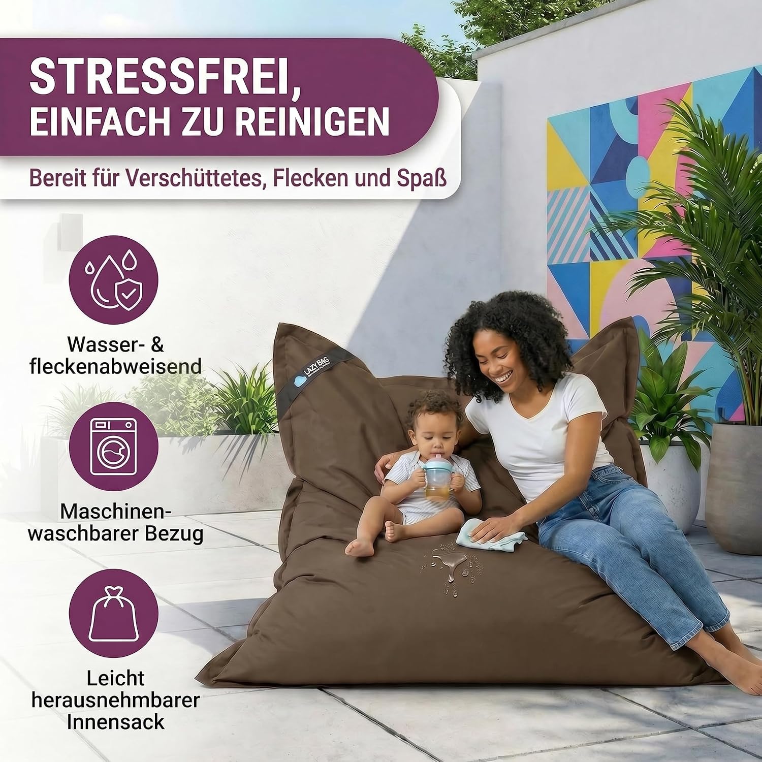 LazyBag Outdoor Sitzsack Junior – Wasserfestes Sitzkissen für Kinder