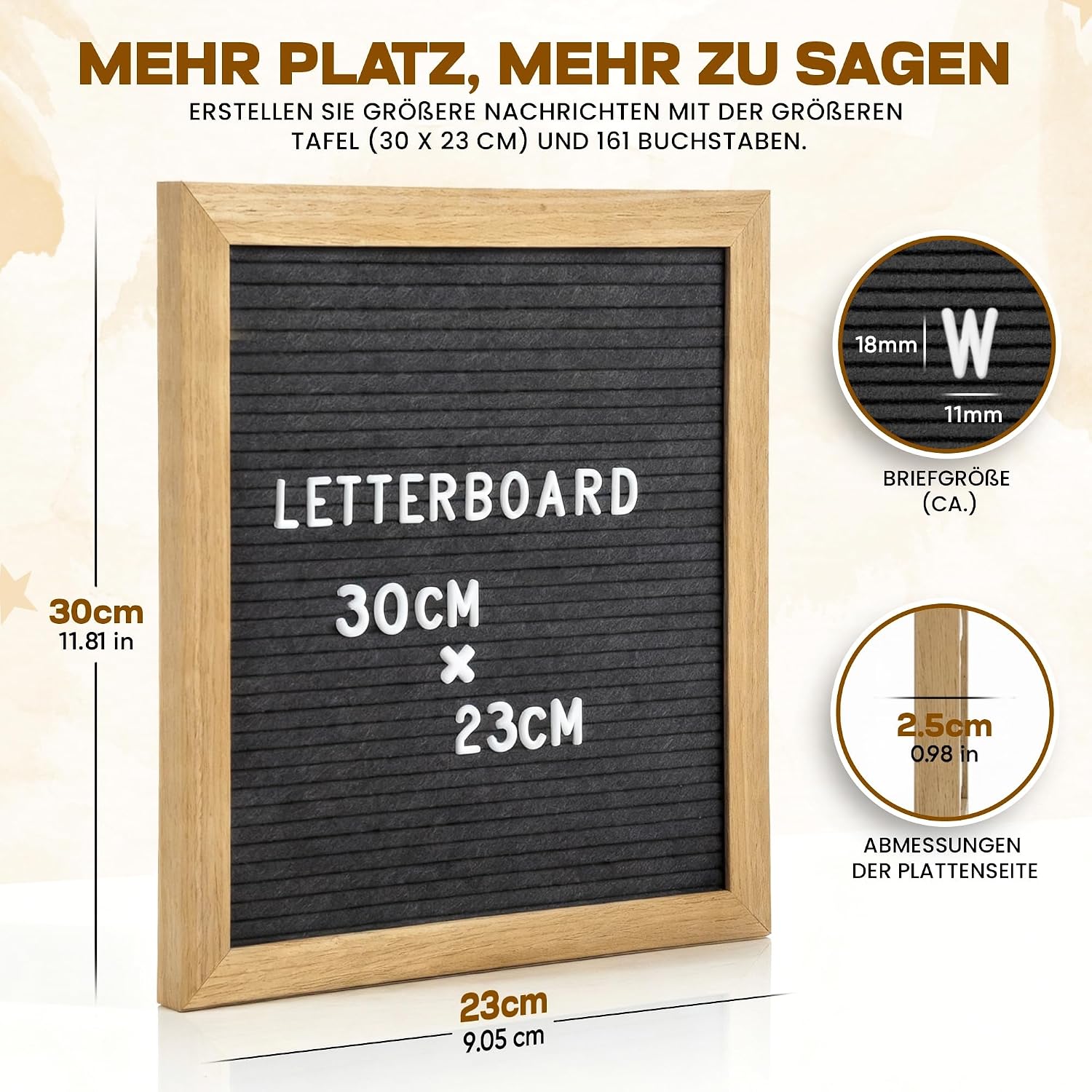Buchstabentafel Holz-Rahmen - Letter-Board mit 161 Buchstaben
