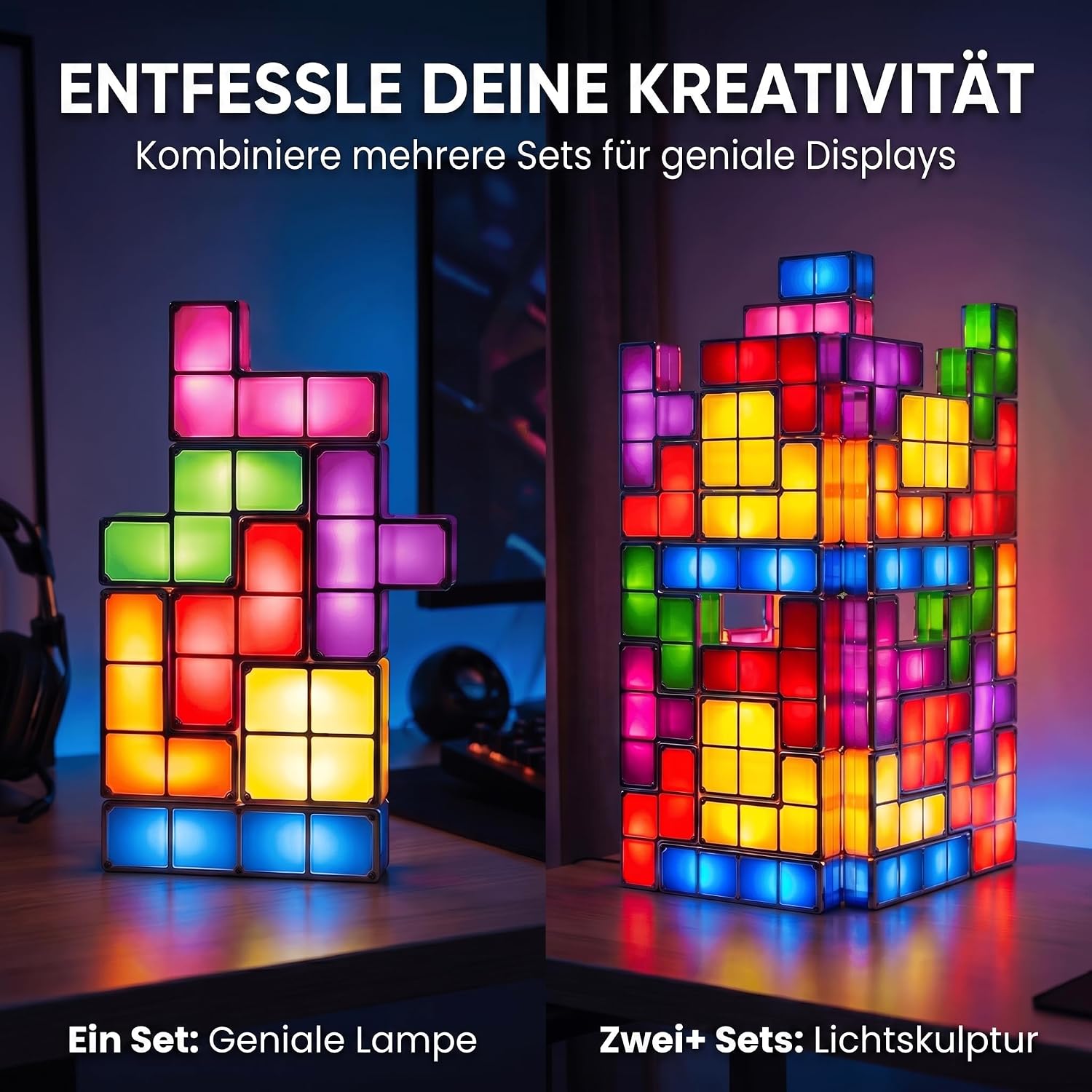 Tetris Lampe – Stapelbare 7-teilige LED-Tischleuchte für Gamer