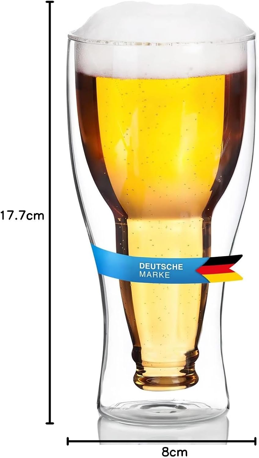 2er Set Doppelwandige Biergläser - Bierflaschen-Design Thermoglas