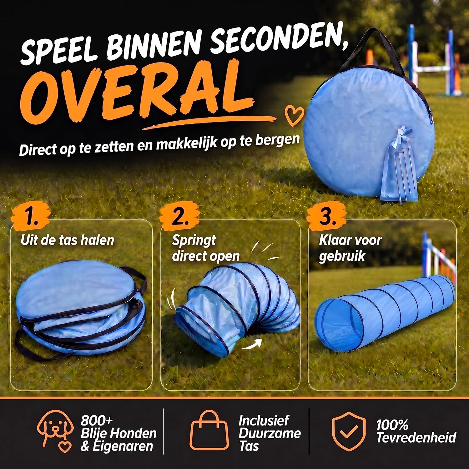 Hundetunnel Agility 300 cm - Faltbar & Robust - Inkl. Zubehör