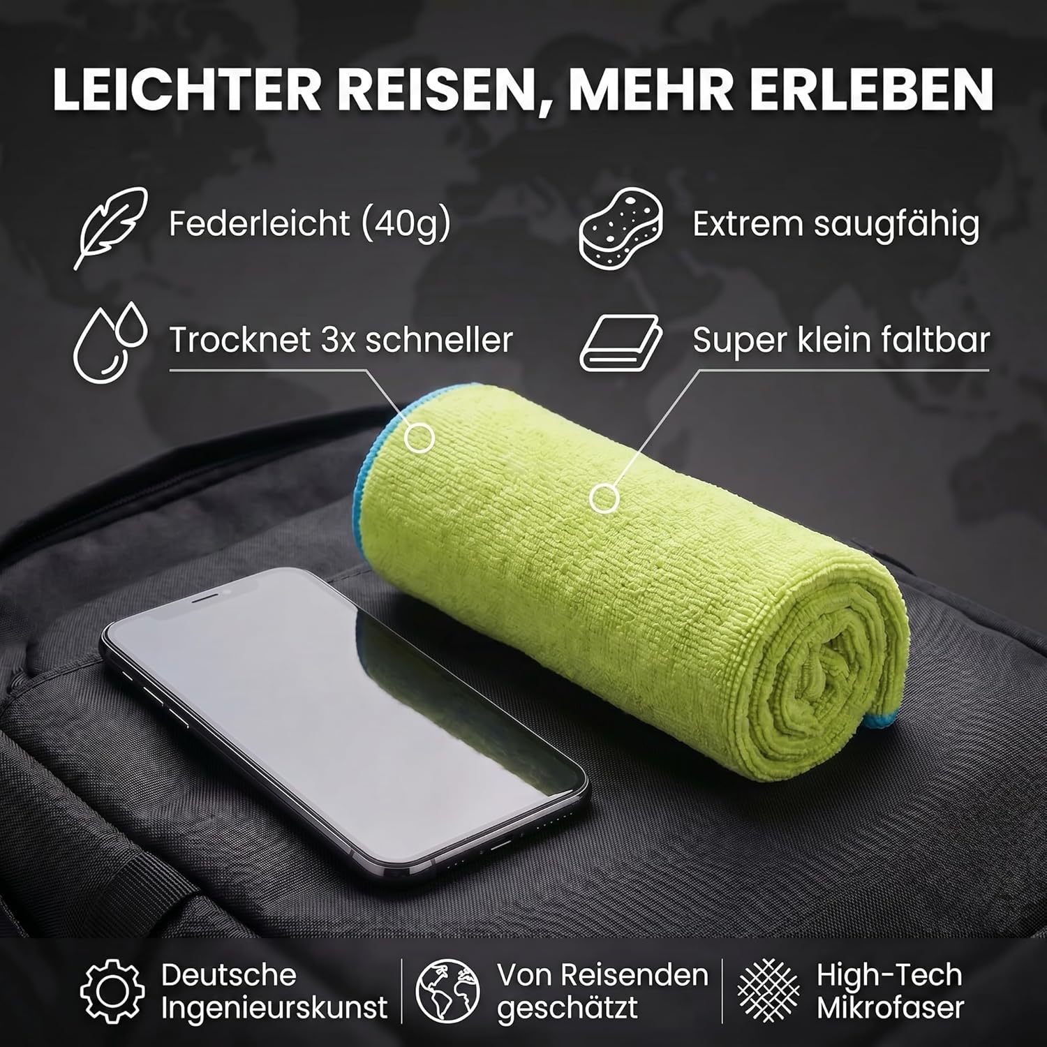 Mikrofaser Reisehandtuch 80x40 cm - Kompakt & Schnelltrocknend