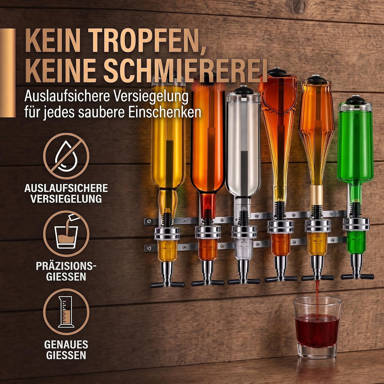 4-fach Wand-Spirituosenspender - Hochwertiger Bar-Butler & Portionierer