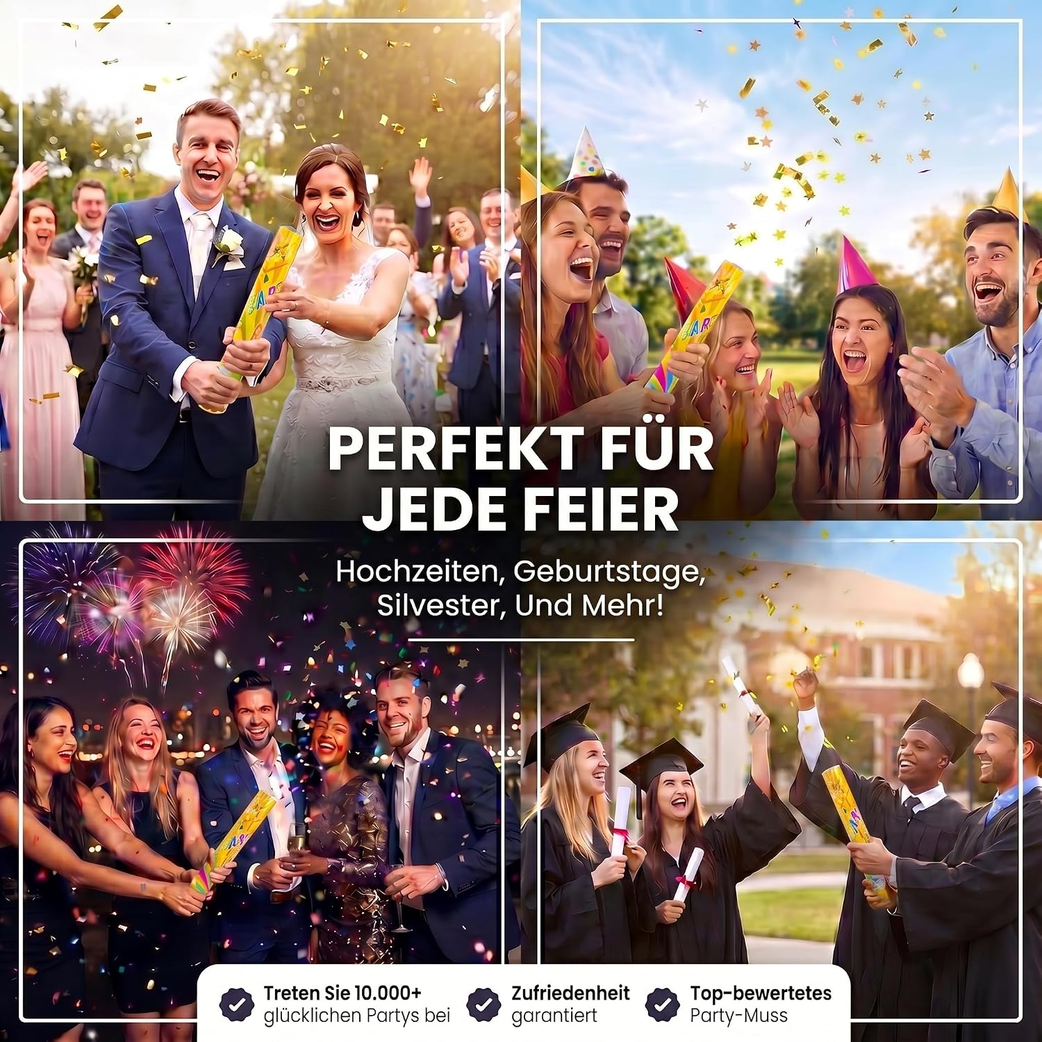 Konfettikanone XXL 60cm Gold Metallic - Party-Shooter für Events