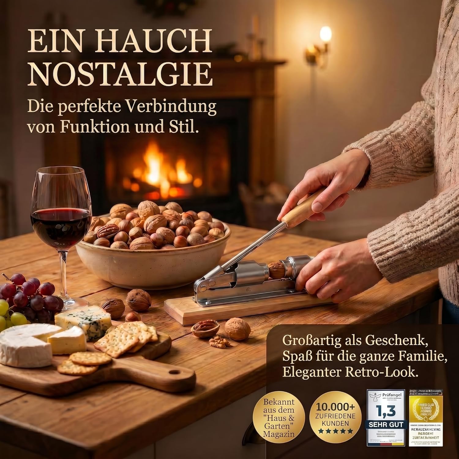 Retro Nussknacker aus Edelstahl mit Hebel-Funktion - Verstellbar