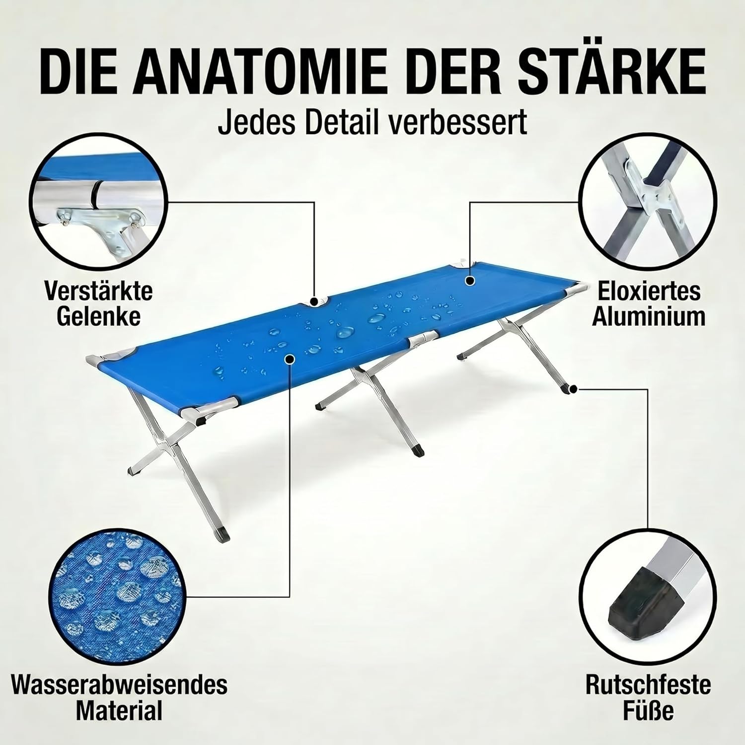 Faltbares Army Feldbett aus Aluminium - Stabiles Campingbett