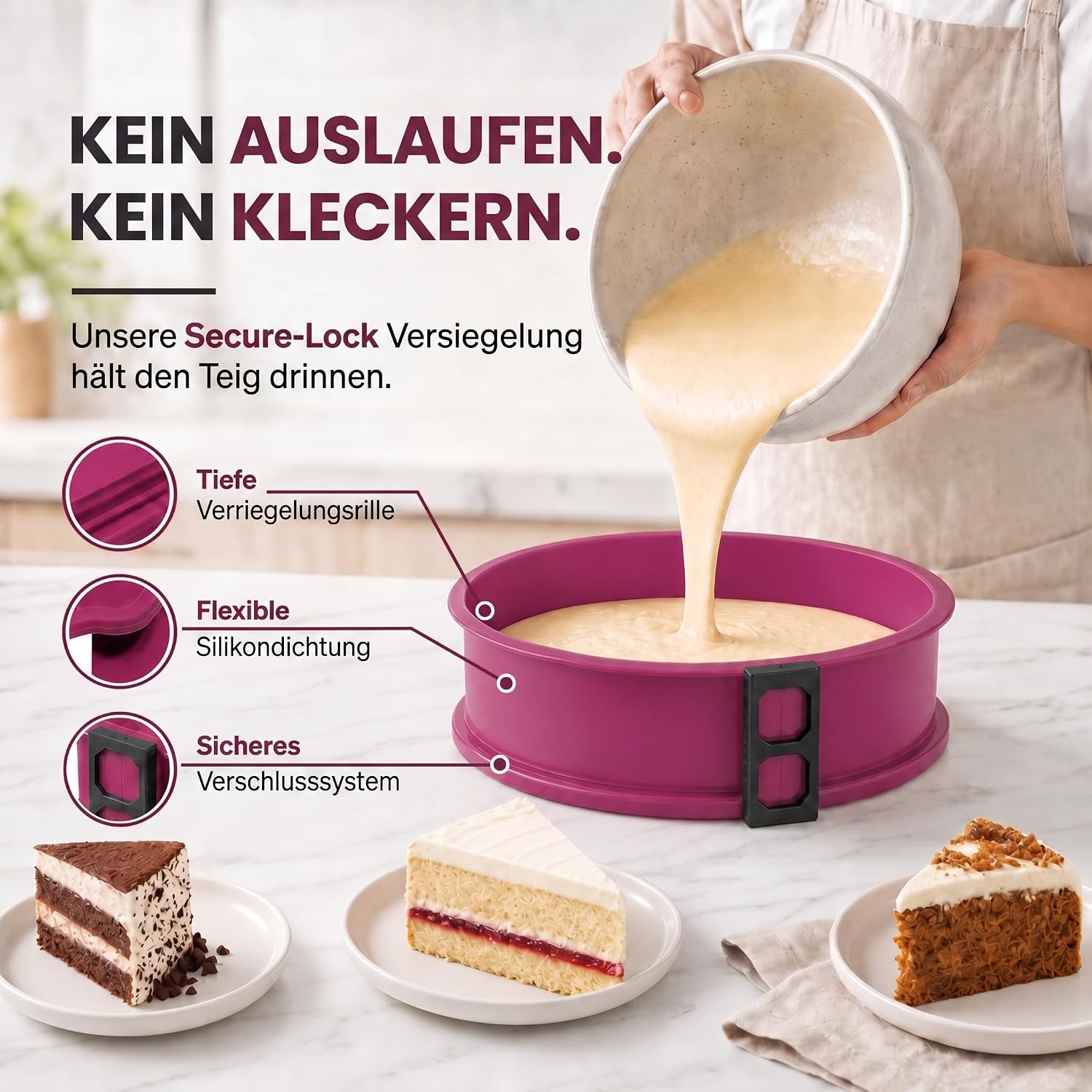 Silikon-Springform 23cm mit Glasboden – Auslaufsicher & Antihaft