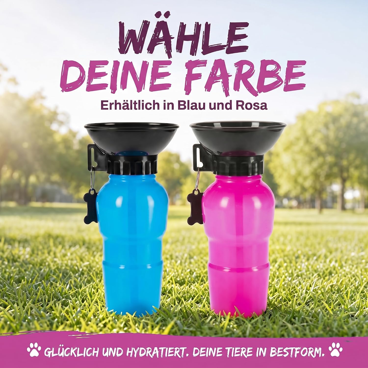 Hunde-Trinkflasche 600ml mit Napf – Auslaufsicher für Unterwegs