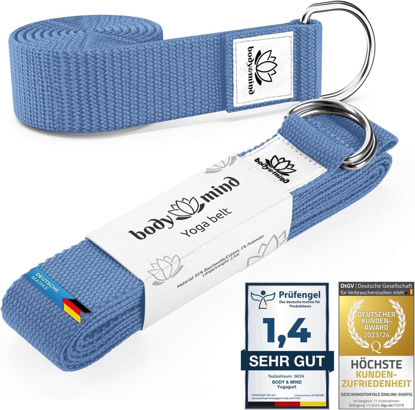 Yoga Gurt 250 cm mit Metall-D-Ring - Rutschfest & Langlebig