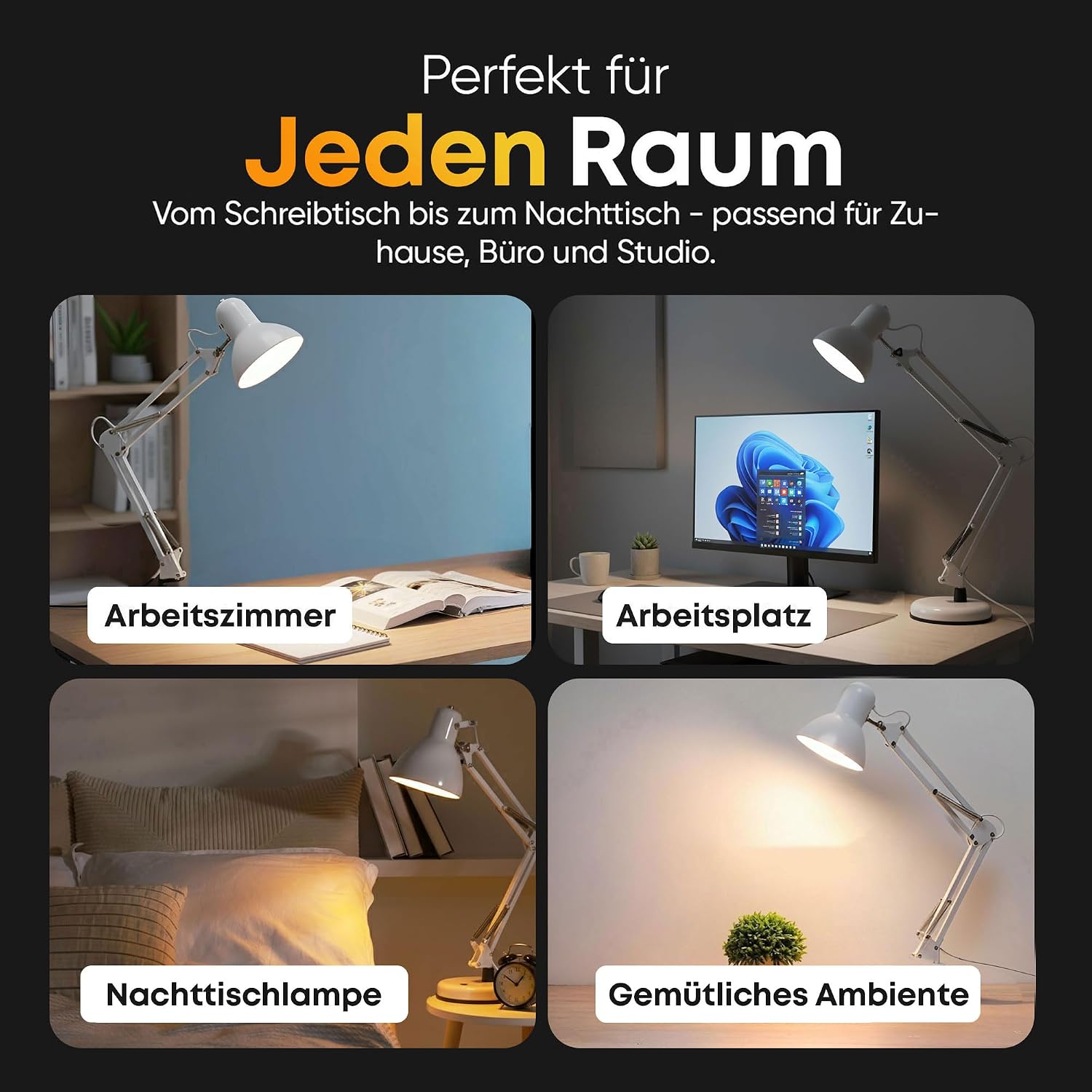Retro Schreibtischlampe - Vintage Arbeitslampe mit Gelenk-Arm & LED