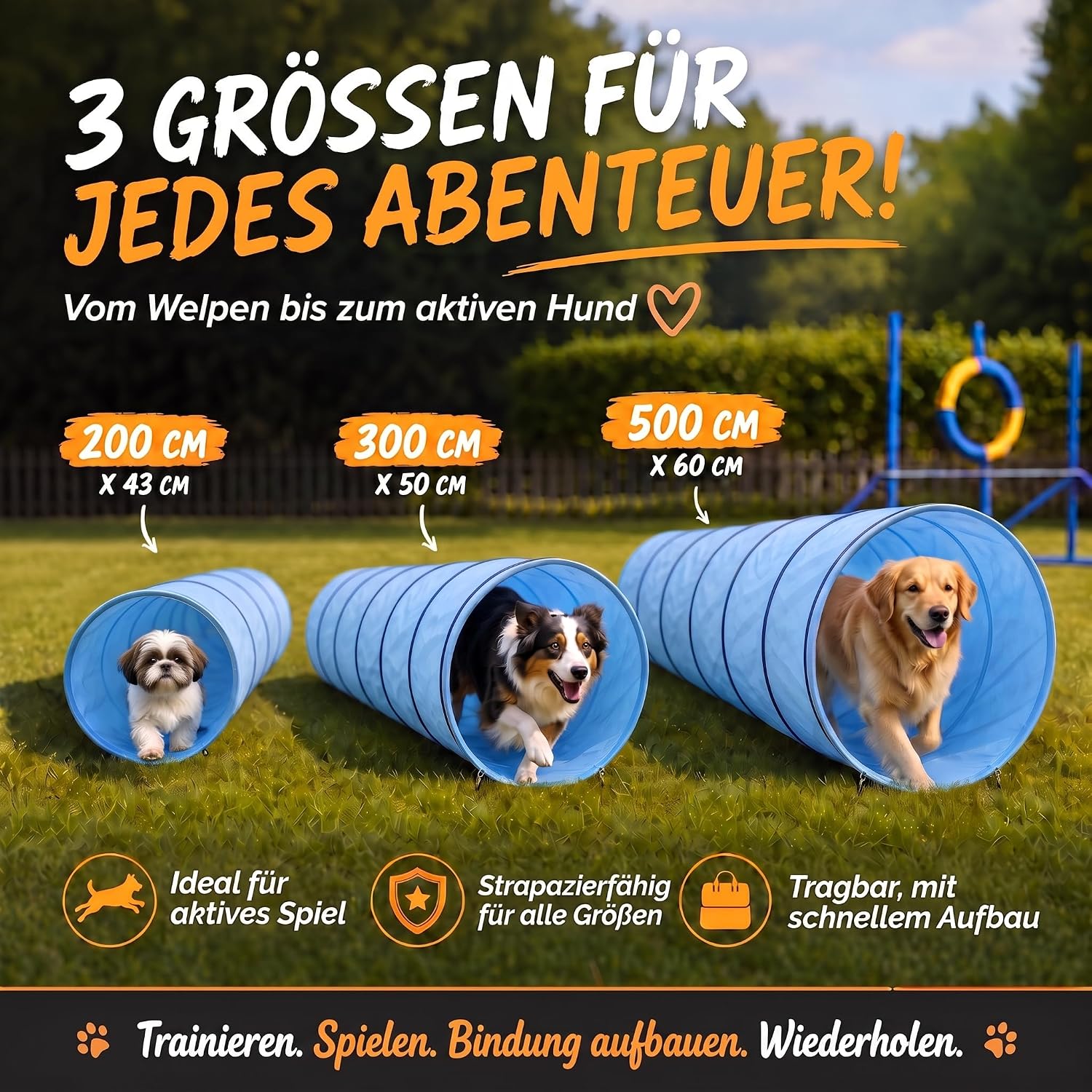 Hunde Agility Tunnel 500cm - Robuster Spieltunnel für Agility