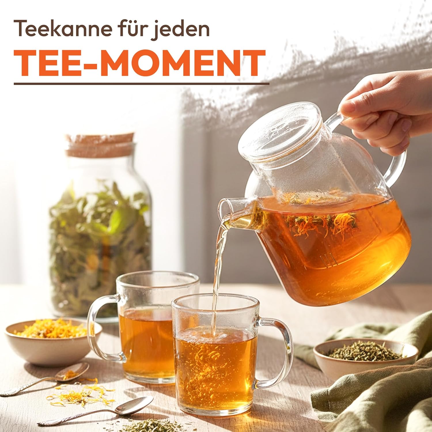 Dimono XXL Teekanne 1500ml - Mundgeblasene Glasteekanne mit Sieb