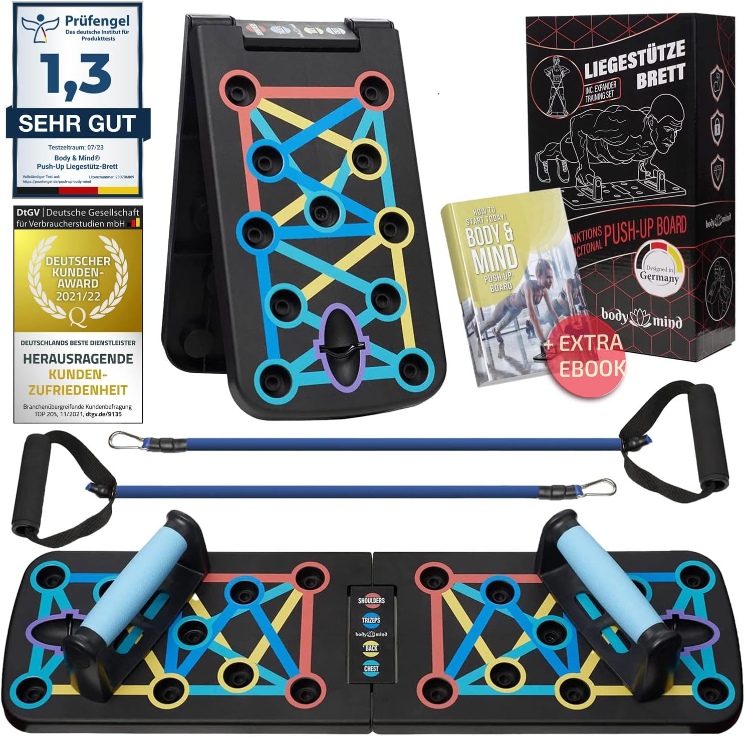 20in1 Liegestütze-Brett Elite - Faltbares Push-Up Board mit Bändern