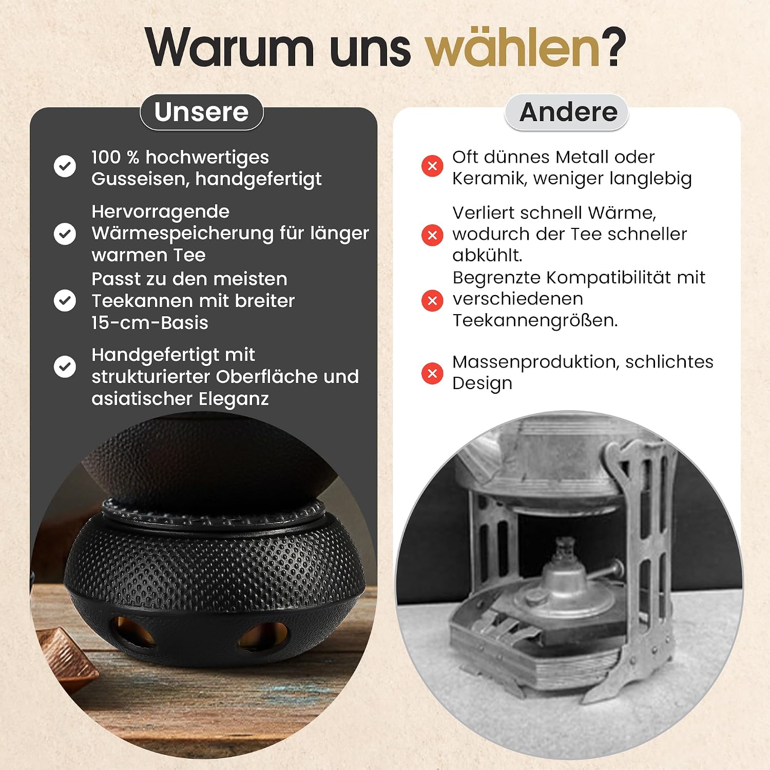 Teewärmer aus Gusseisen - Traditionelles Stövchen für Teekannen