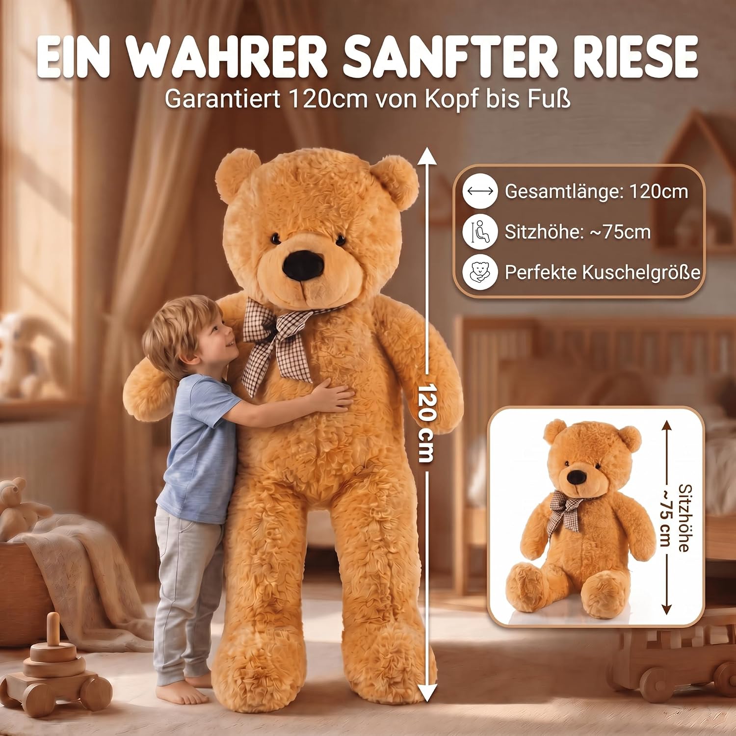 Riesen Teddybär 120 cm XXL – Kuscheliger Plüschbär Hellbraun