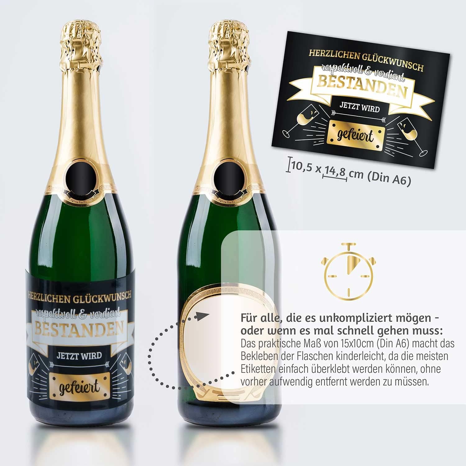 3x Flaschenetikett Verdient Bestanden – Geschenk für Prüfungen