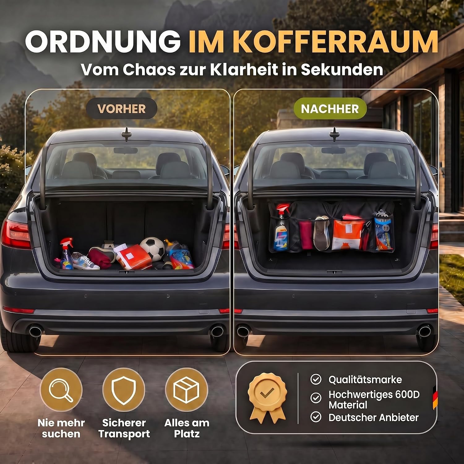 Kofferraum Organizer - Faltbare Autotasche mit 4 Fächern