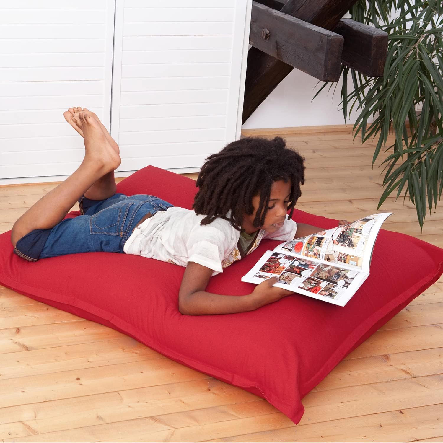SMOOTHY Sitzsack Junior - XXL Kindersitzkissen Baumwolle - Feuer-Rot