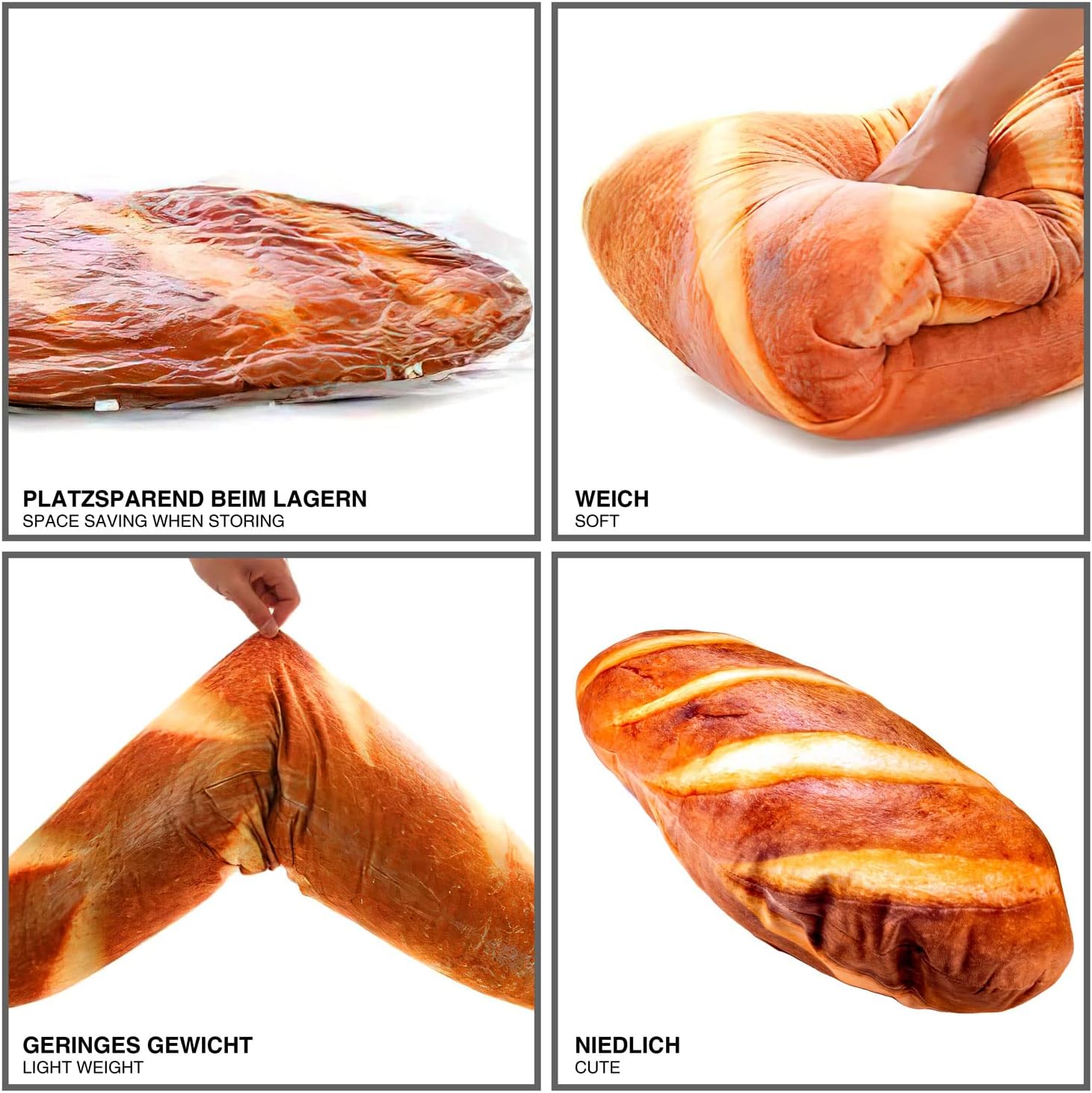 80 cm Baguette Kuschelkissen - Realistisches 3D-Plüsch-Brotkissen