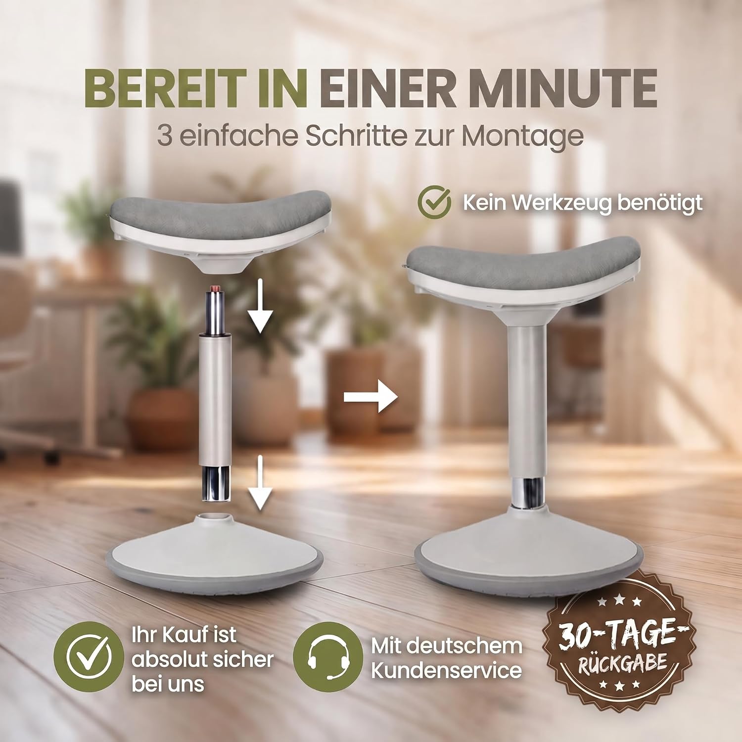 Ergonomischer Stehhocker 35-45cm - Höhenverstellbare Stehhilfe