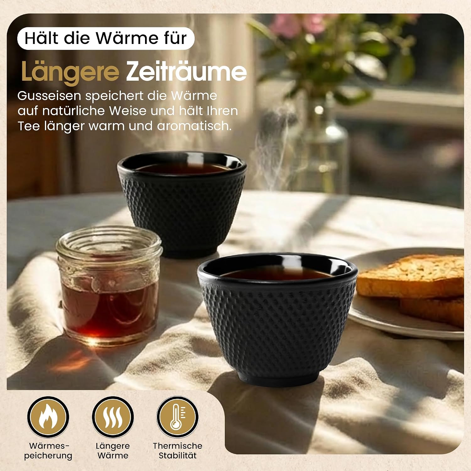 Traditionelle Gusseisen-Teebecher 2er Set - Asiatisches Design