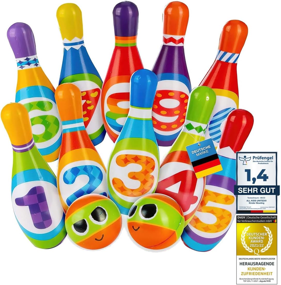 XXL Bowling Set für Kinder - 10 Weiche Kegel & 2 Bälle - Spielzeug