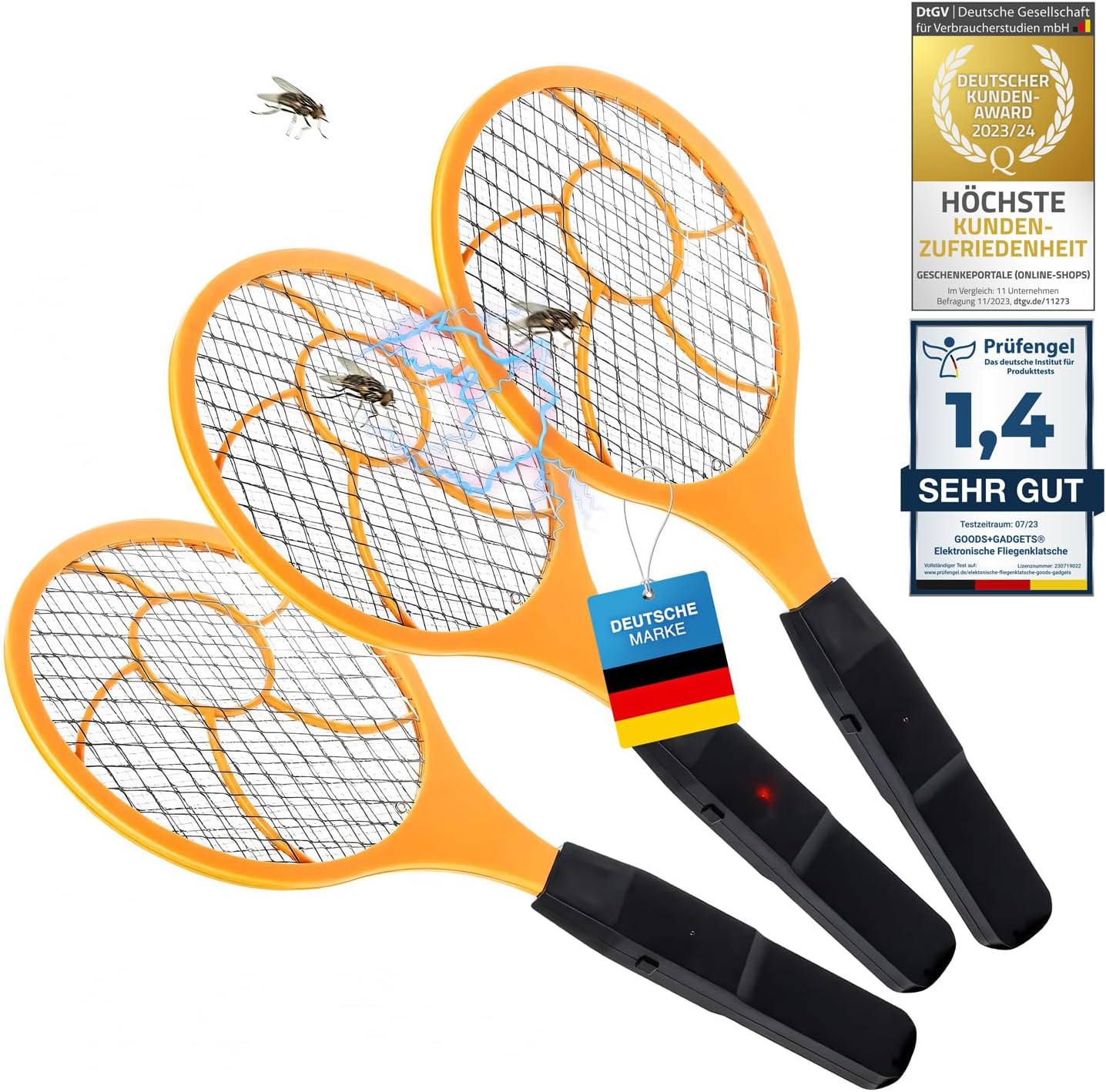 Elektrische Fliegenklatsche 3er Set - Insektenvernichter für Zuhause