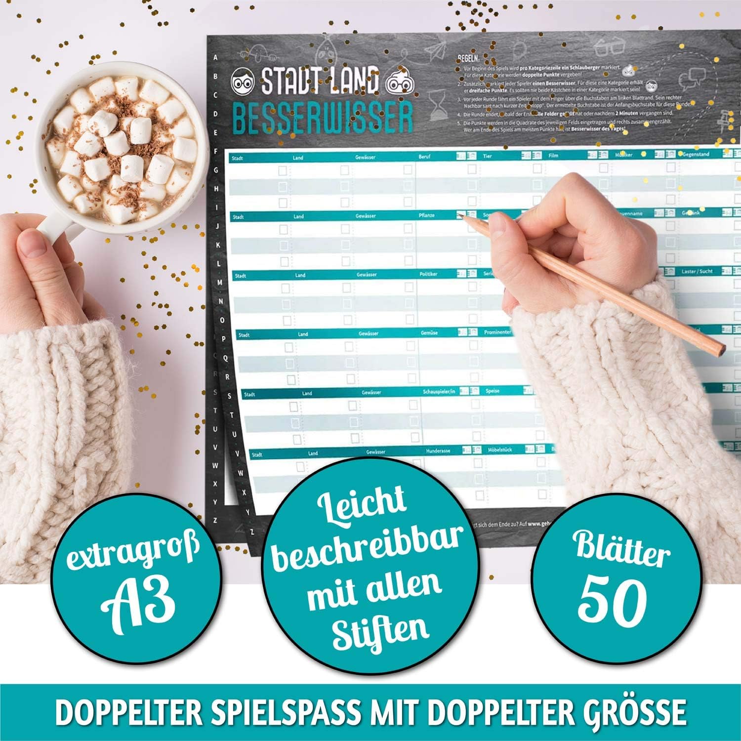 Stadt, Land, Besserwisser XXL – DIN A3 Spielblock für Familien