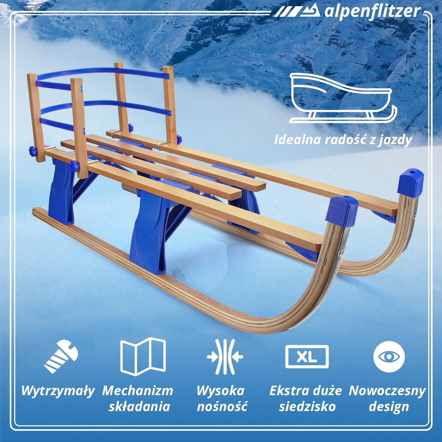 Klappbarer Holzschlitten 110 cm - Robuster Davoser Rodel