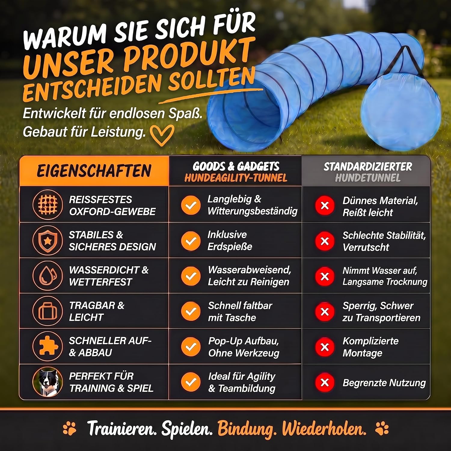 Hunde Agility Tunnel 500cm - Robuster Spieltunnel für Agility