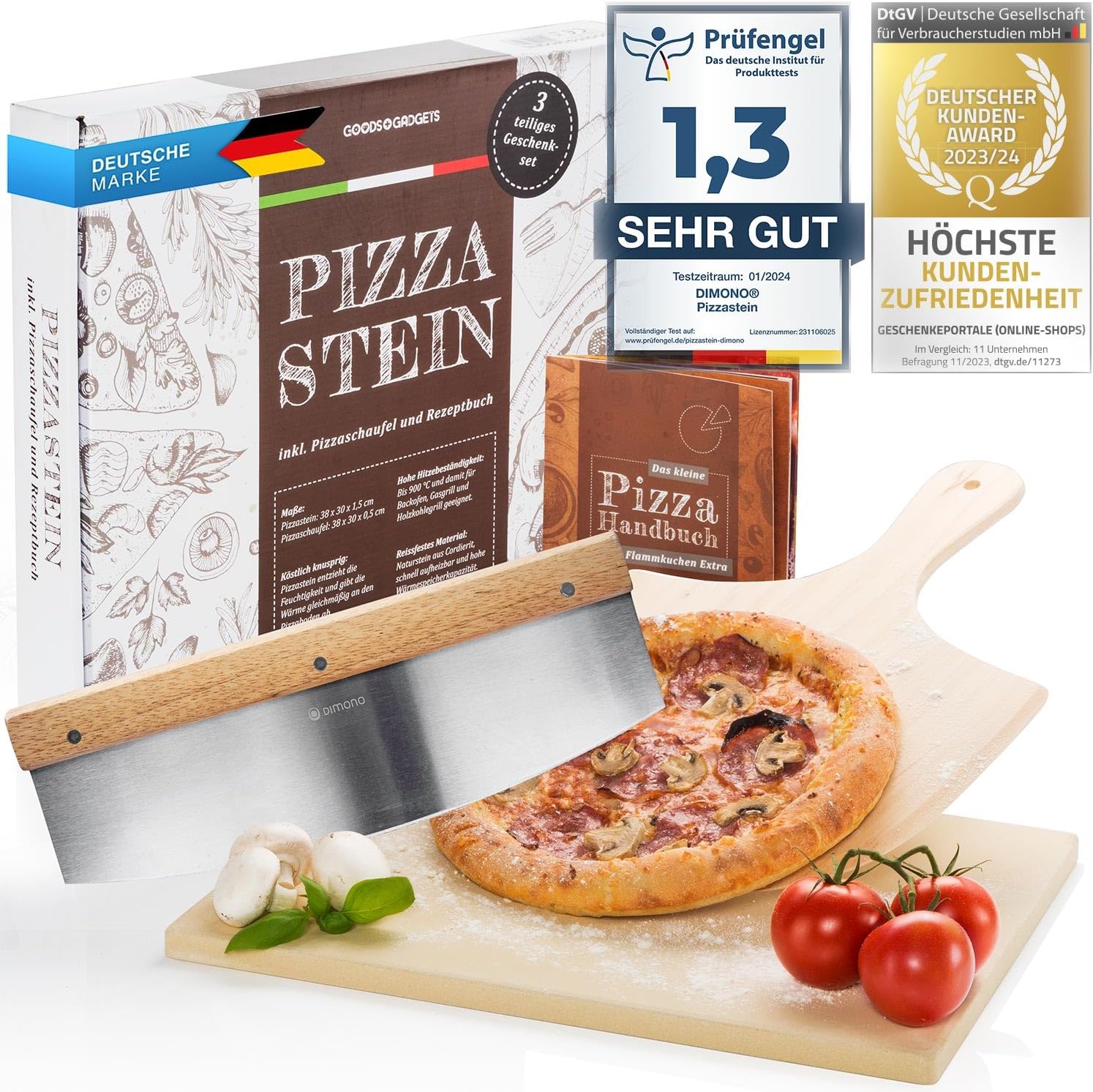 Pizzastein Set 38x30 cm aus Cordierit inkl. Pizzaschieber