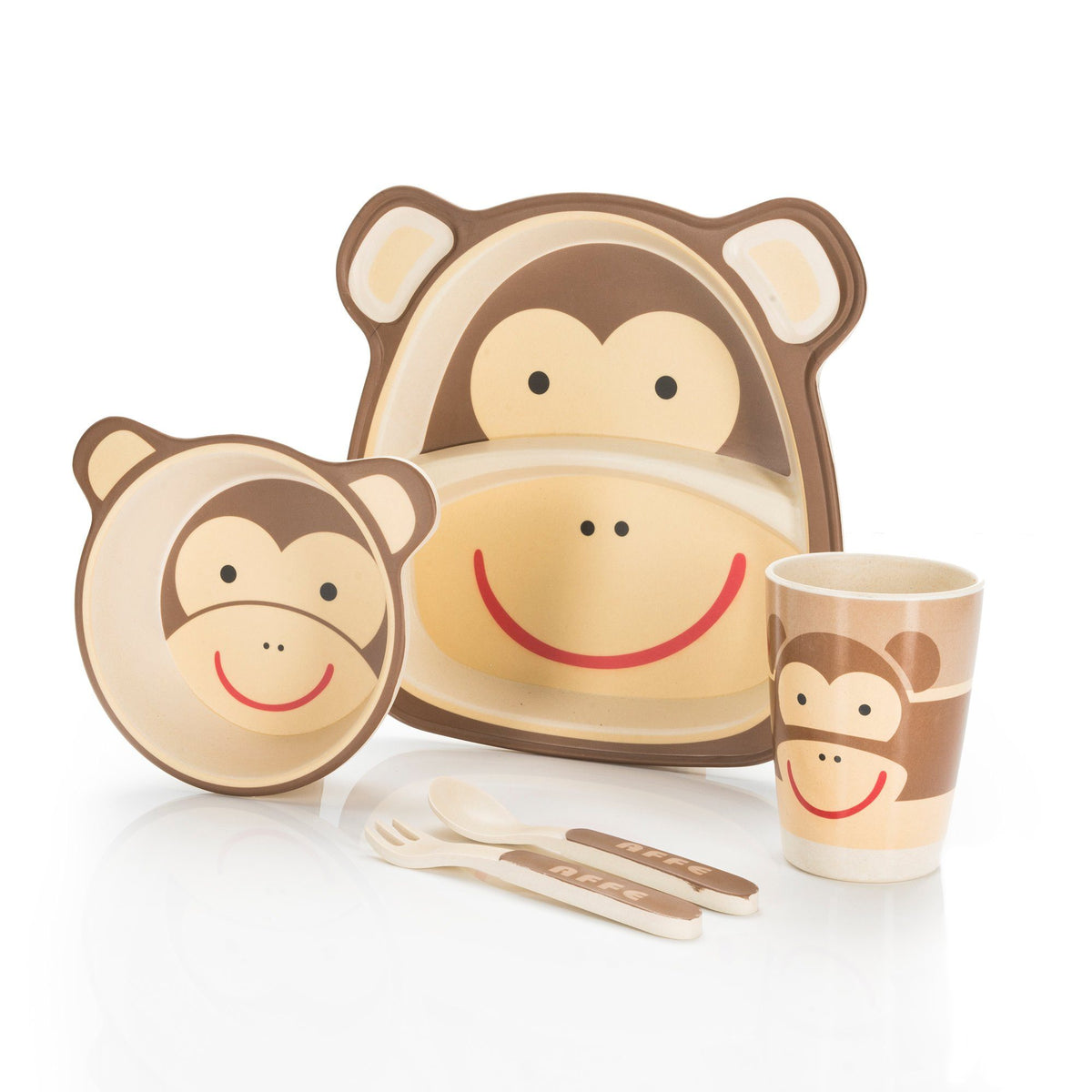 Rutschfestes 5-teiliges Kindergeschirr-Set - BPA-frei & Nachhaltig – Variante Affe – SKU 190052881 – EAN 4250410335575 – Hauptbild