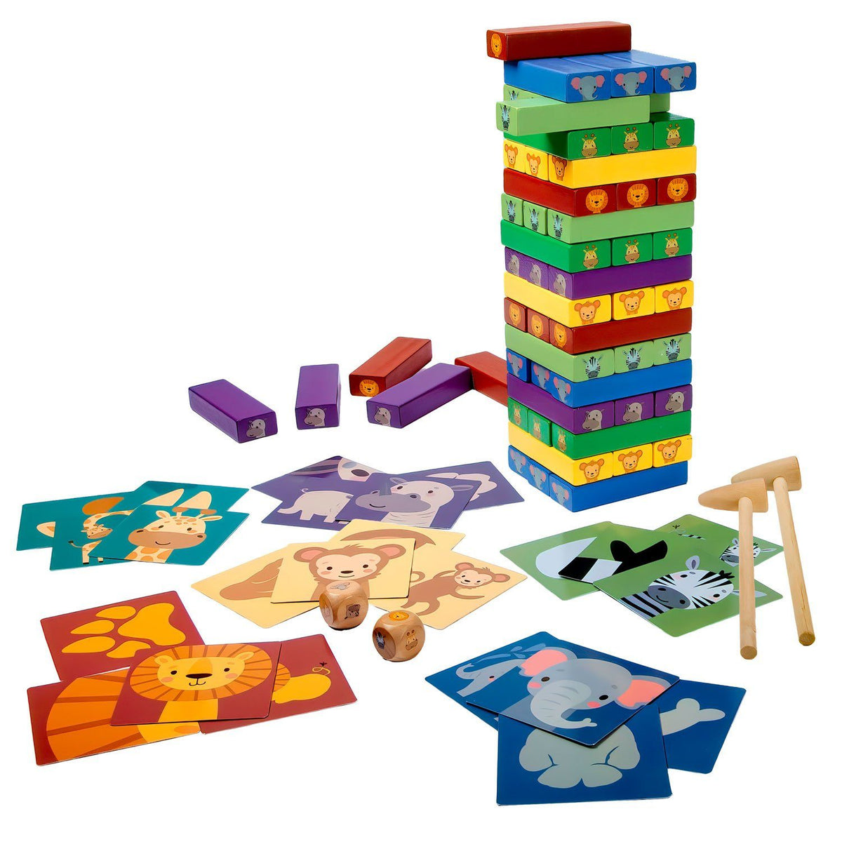 Wackelturm aus Holz - 54 Präzisions-Bausteine Geschicklichkeitsspiel – PT02