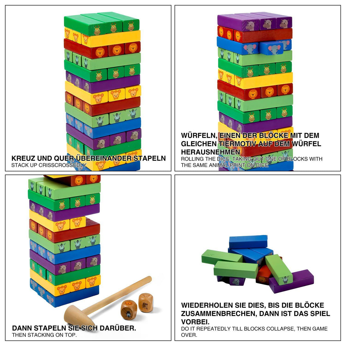 Wackelturm aus Holz - 54 Präzisions-Bausteine Geschicklichkeitsspiel – PT07