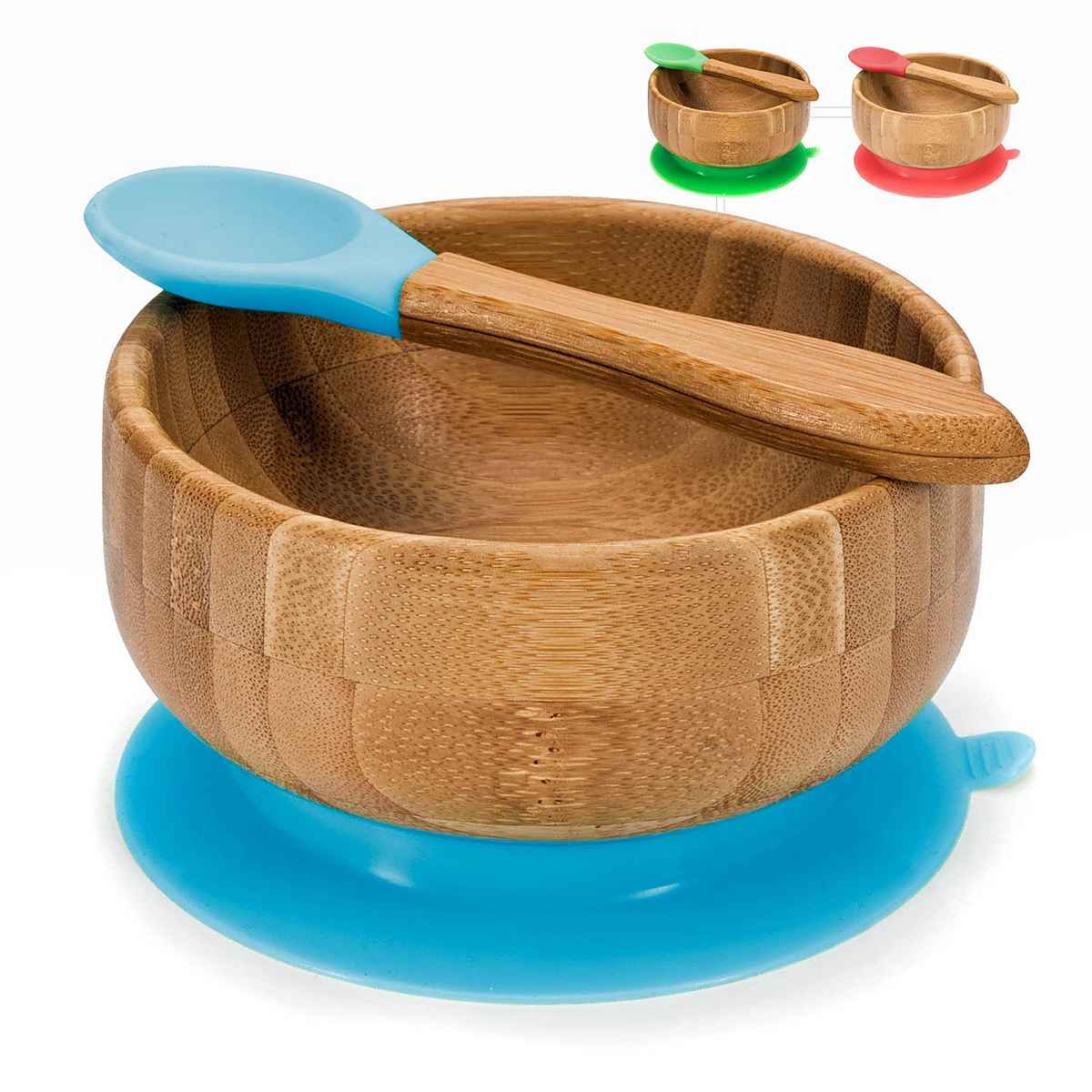 Bambus Baby-Schüssel mit Saugnapf - Rutschfester & BPA-freier Teller – Hauptbild #Farbe_Blau