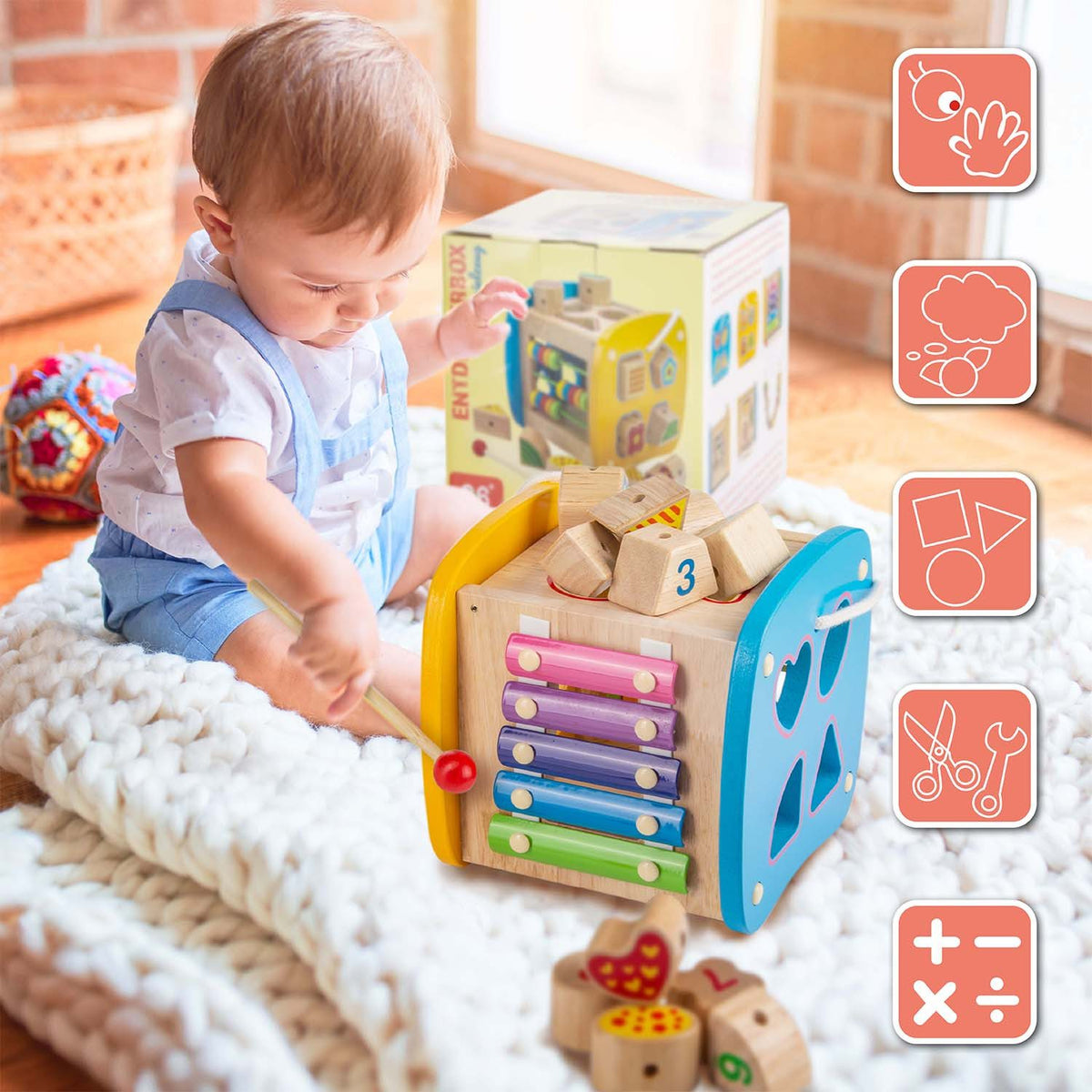 Sortierwürfel, Sortierspielzeug und Musikinstrument 3in1 Kinderspielzeug – PT07 #Variante_Entdeckerbox