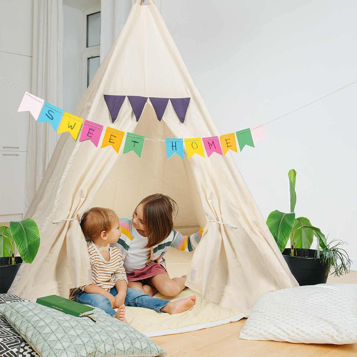 Tipi-Spielzelt für Kinder aus Baumwolle & Leinen - Stabiles Spielhaus #Farbe_Beige