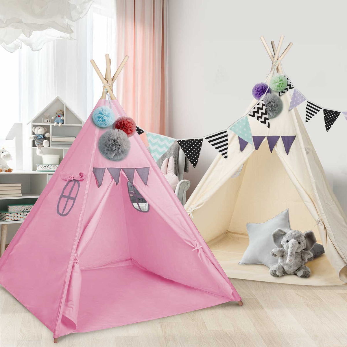 Tipi-Spielzelt für Kinder aus Baumwolle & Leinen - Stabiles Spielhaus #Farbe_Pink