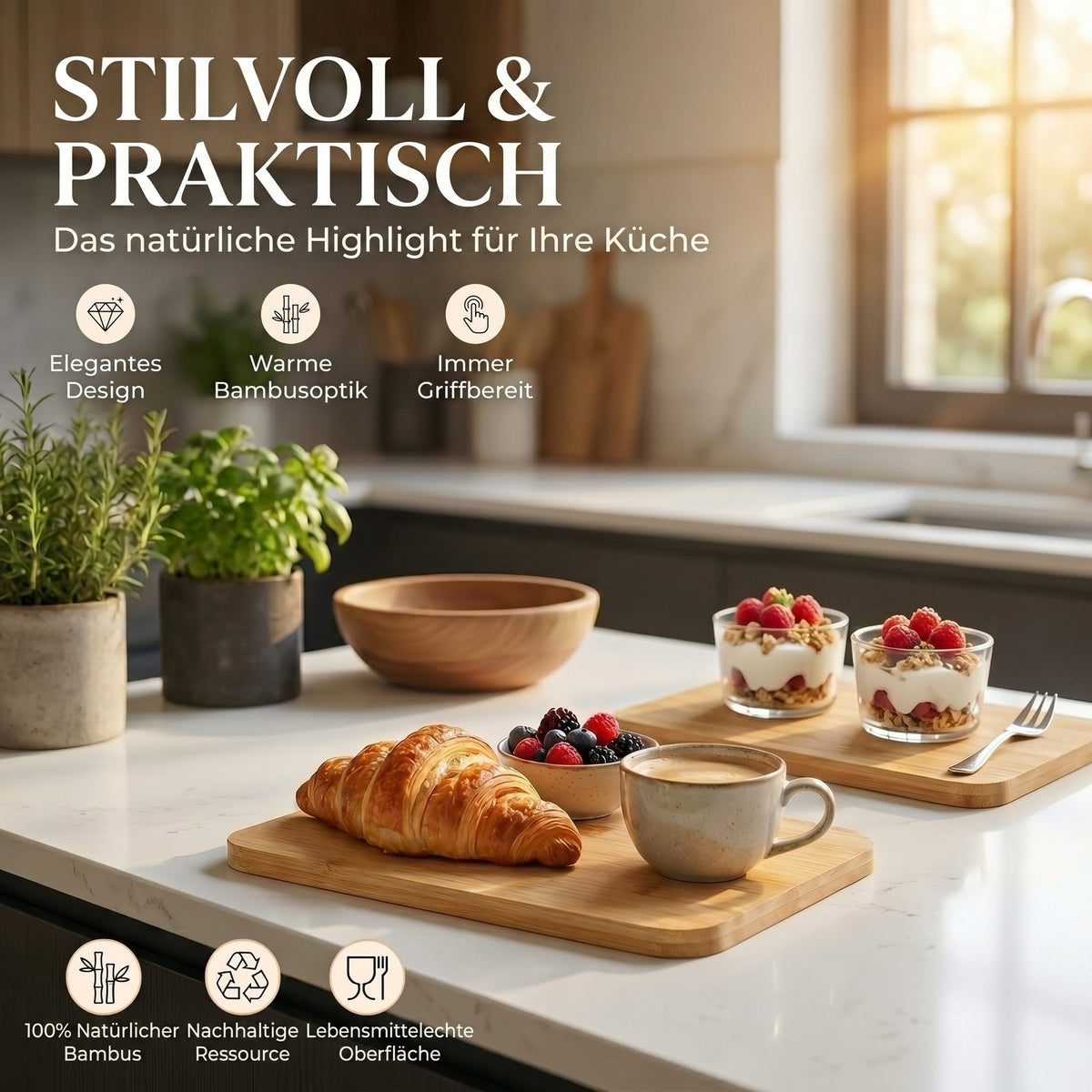 Bambus-Frühstücksbrettchen 6er Set mit Ständer – Klingenschonend – PT02