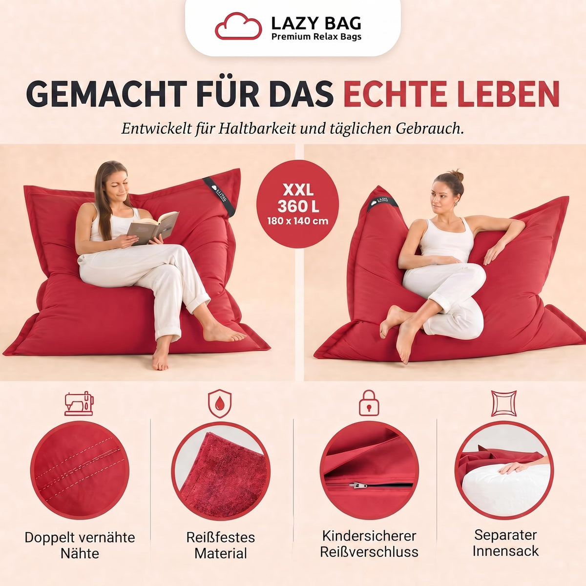 LazyBag Baumwolle Rot – Produktbild 3 #Variante_Rot