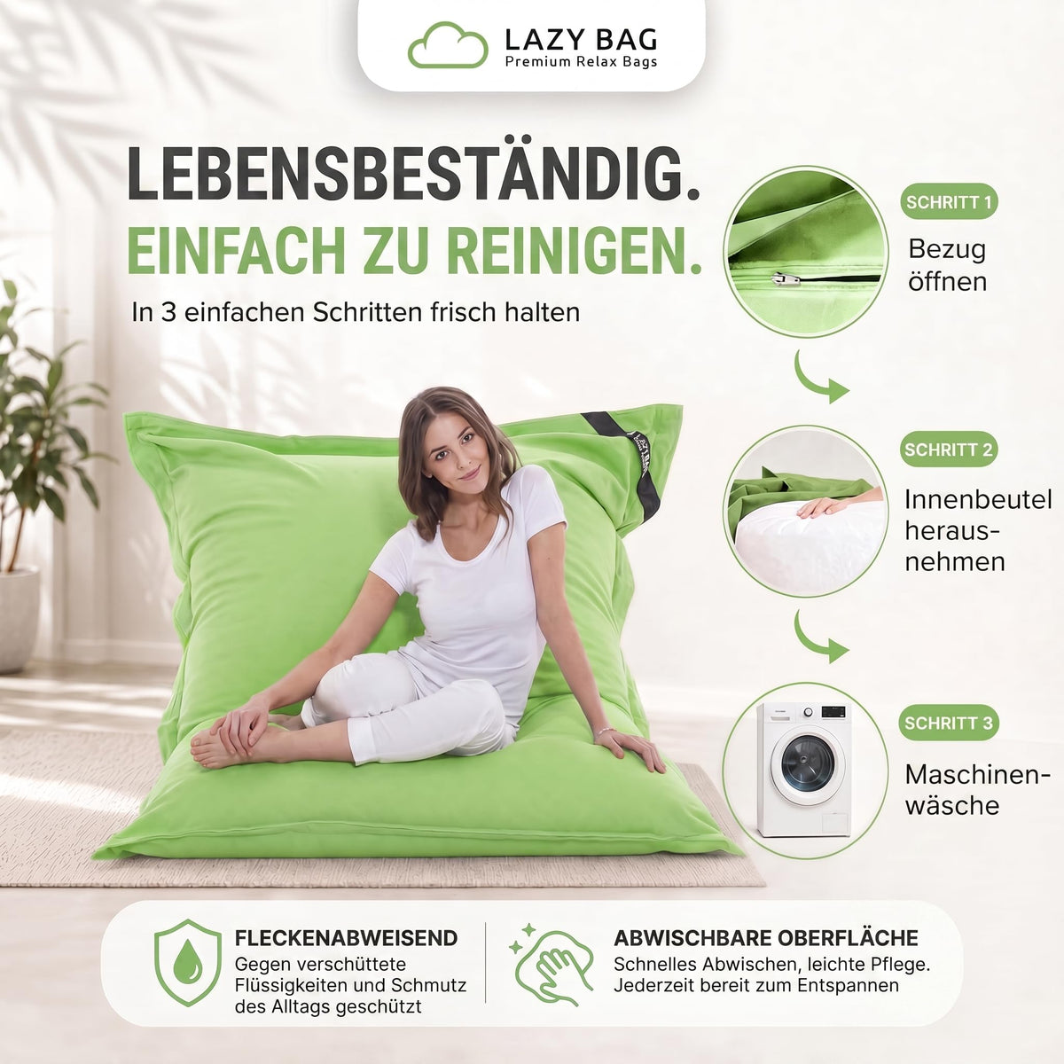 LazyBag XXL Sitzsack 180x140 cm aus Baumwolle – Grün – PT05 #Variante_Grün
